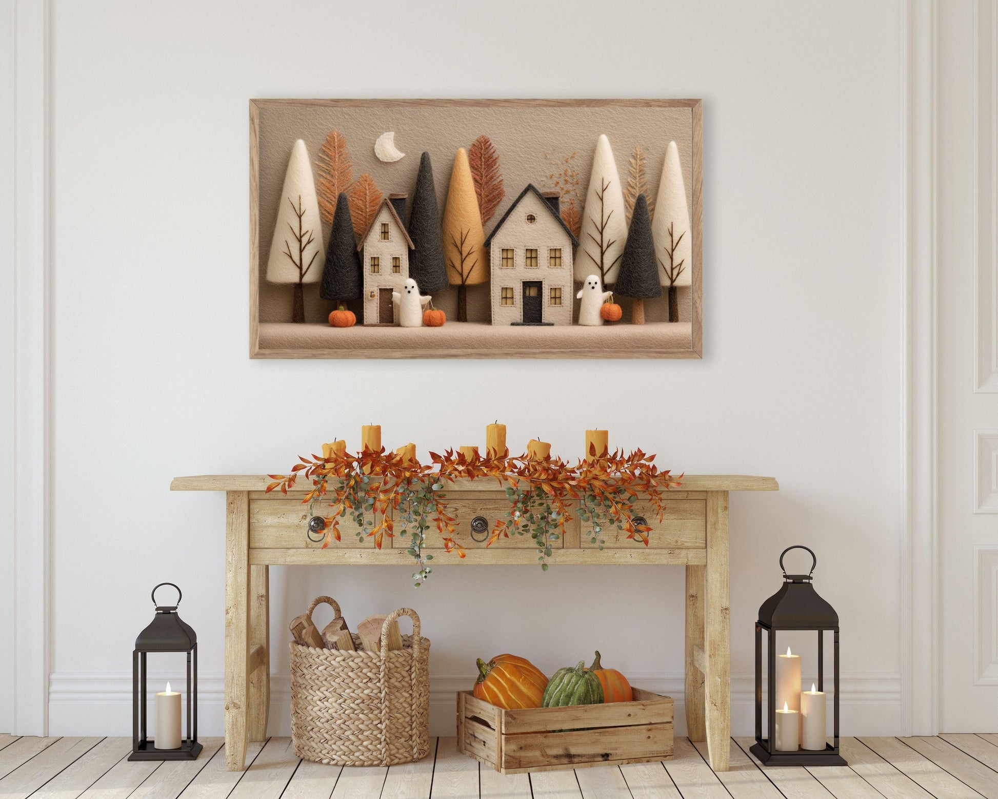 Felt Halloween Village Frame TV Art