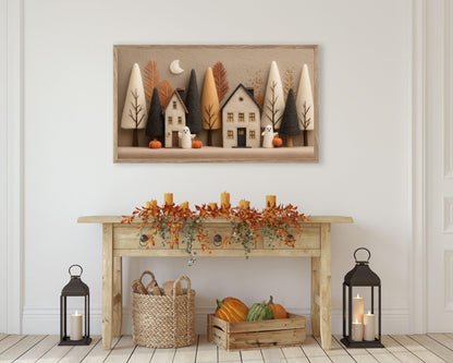 Felt Halloween Village Frame TV Art