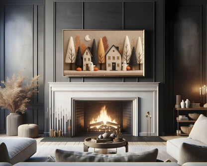 Felt Halloween Village Frame TV Art