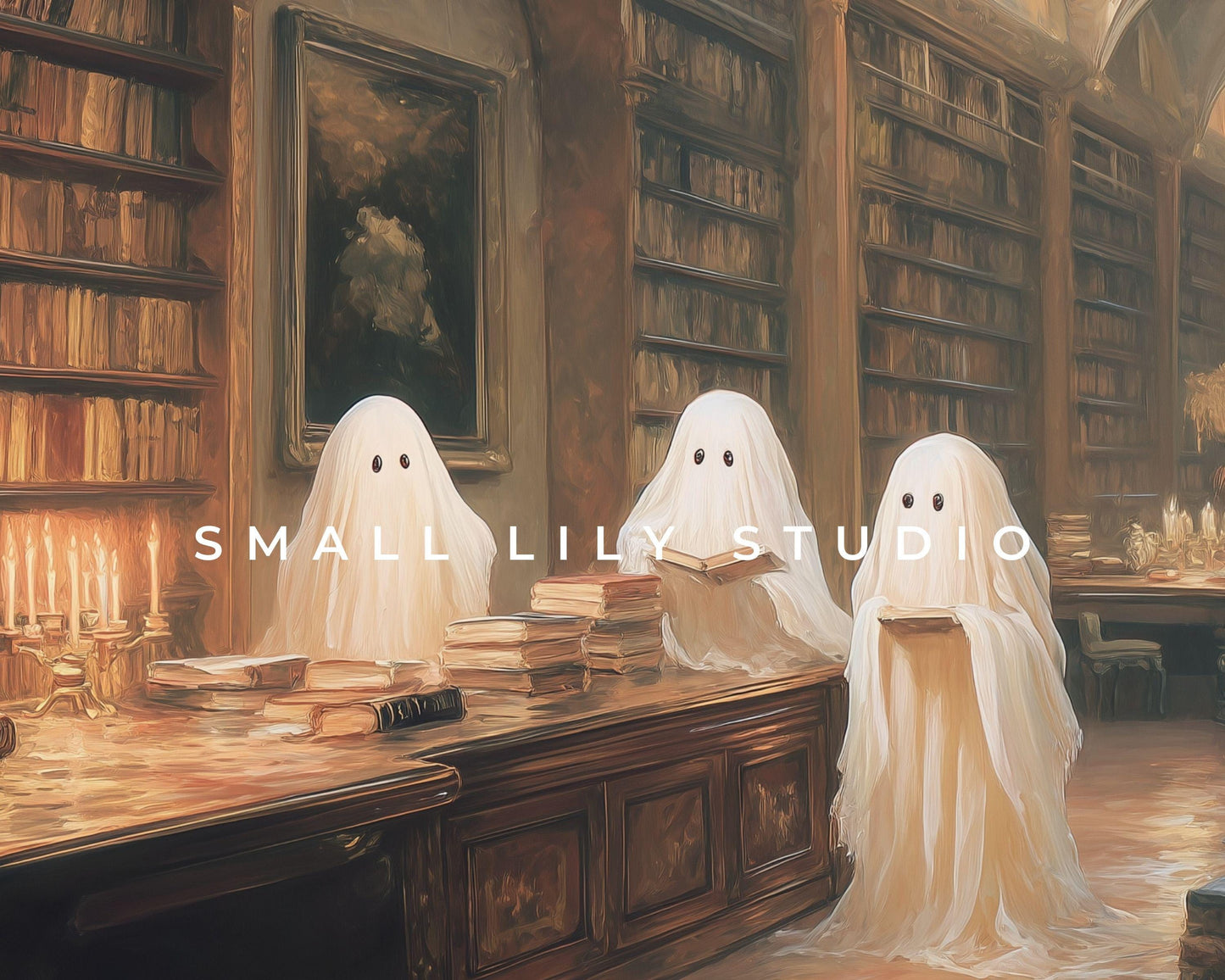 Ghosts Reading in Library Frame TV Art