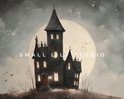 Haunted House and Full Moon Frame TV Art