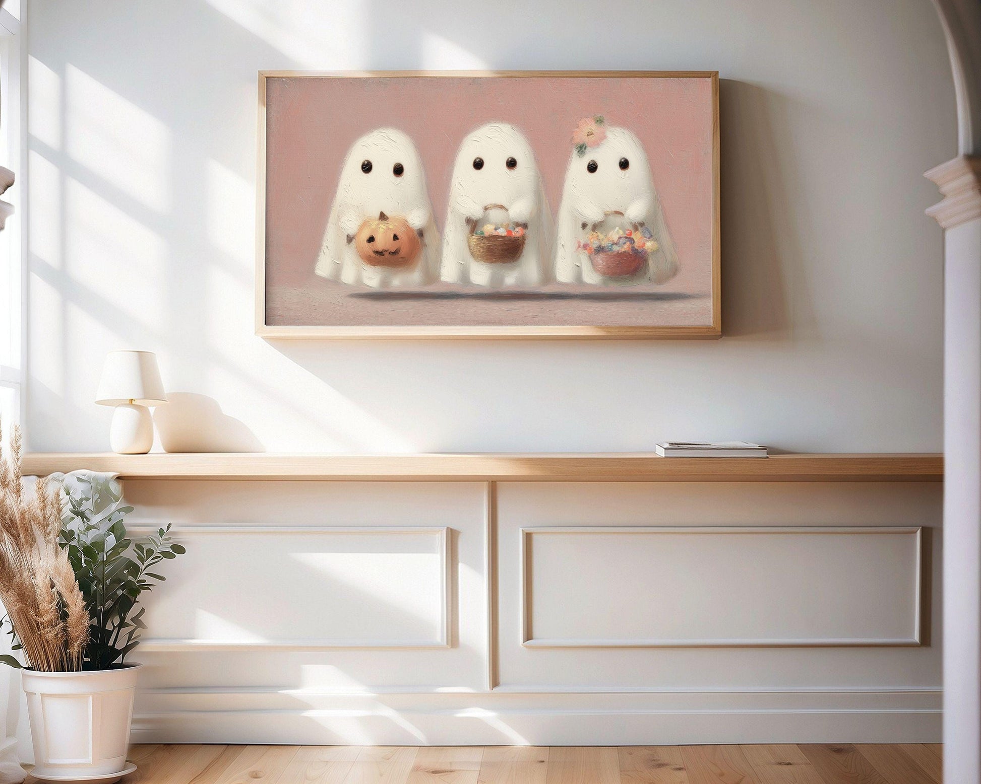 3 Ghosts Pink Halloween Frame TV Art