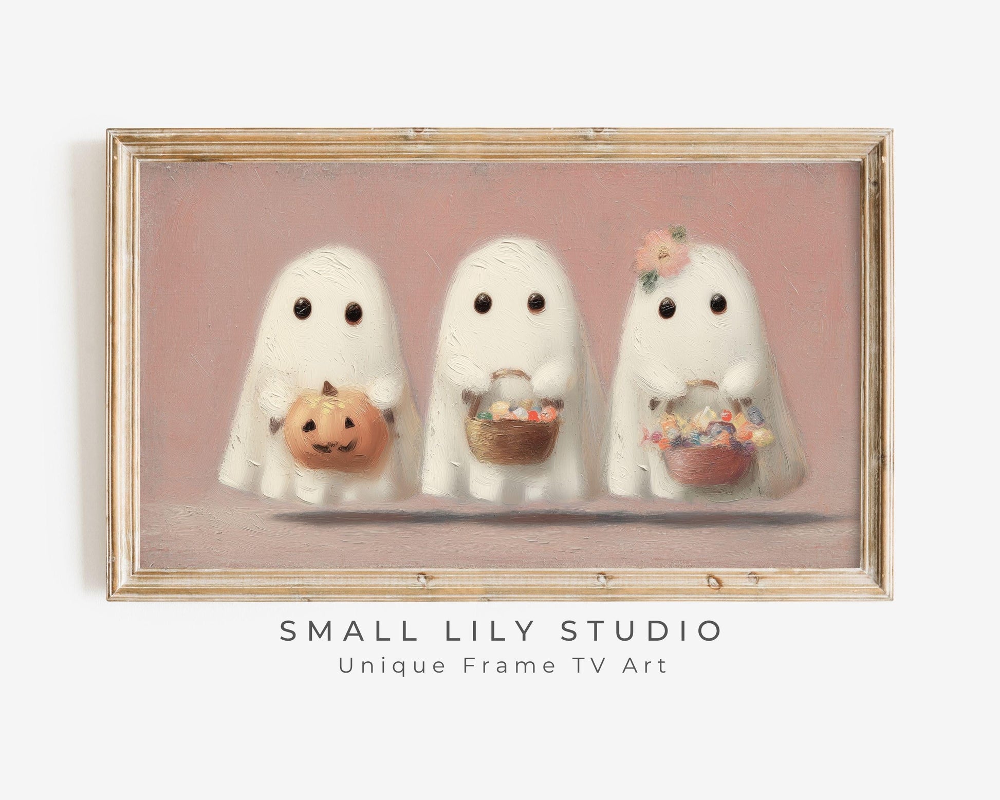 3 Ghosts Pink Halloween Frame TV Art