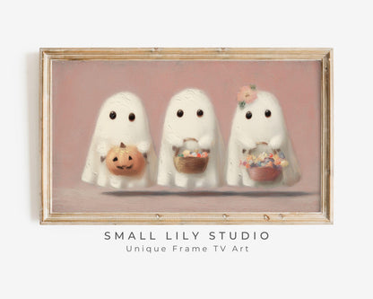 3 Ghosts Pink Halloween Frame TV Art