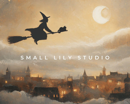 Halloween Witch Flying on Broomstick Frame TV Art