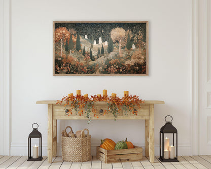 Halloween Ghosts in Fall Landscape Frame TV Art