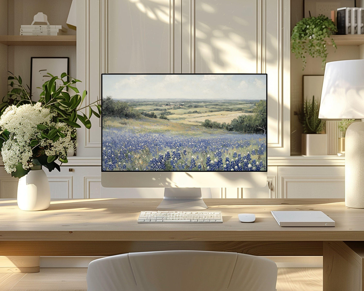 Blue Flower Field Desktop Wallpaper Set