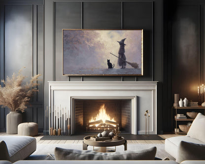 Halloween Witch and Cat Frame TV Art
