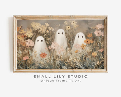 Halloween Ghosts in Wildflowers Frame TV Art