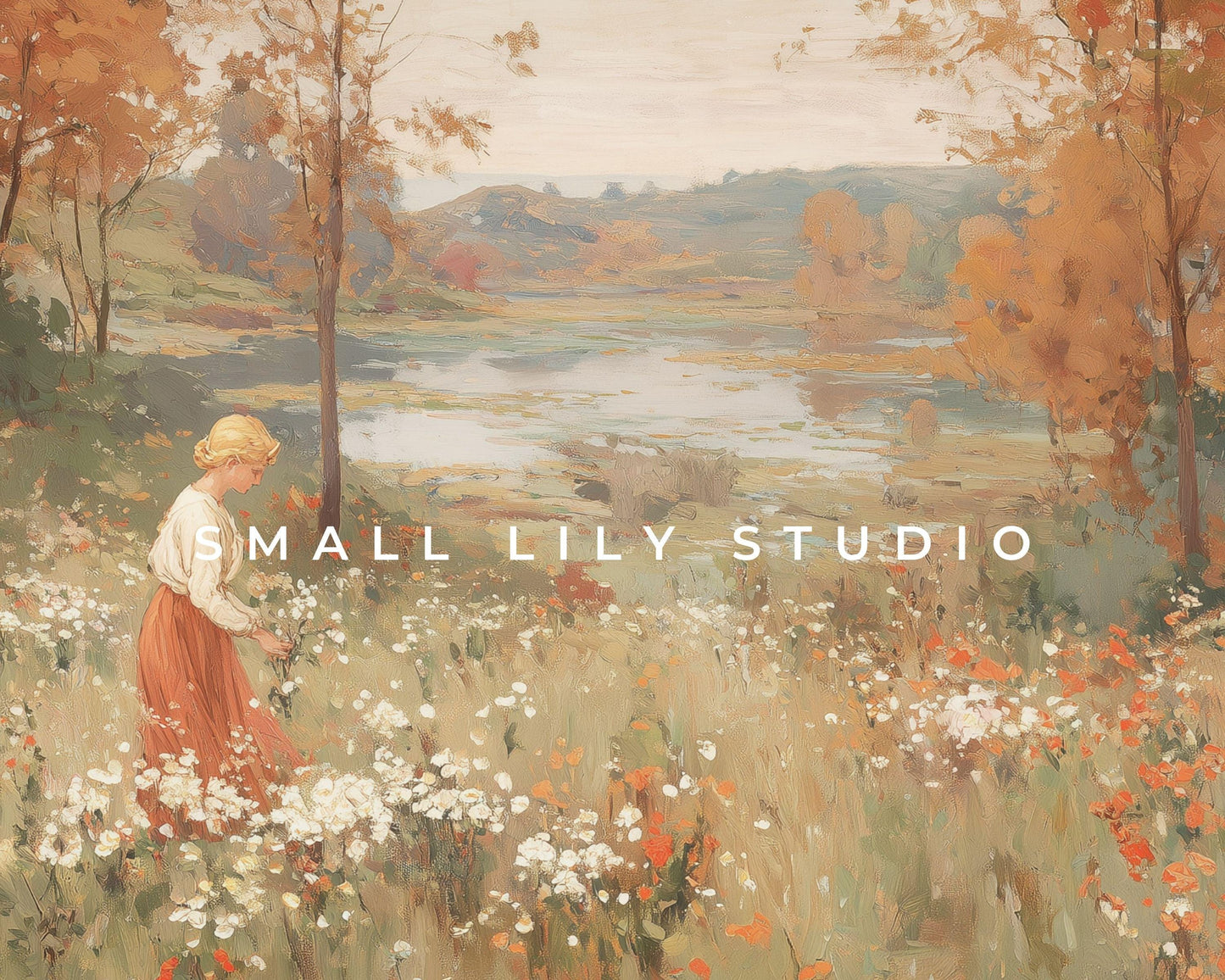 Woman Picking Fall Flowers Frame TV Art