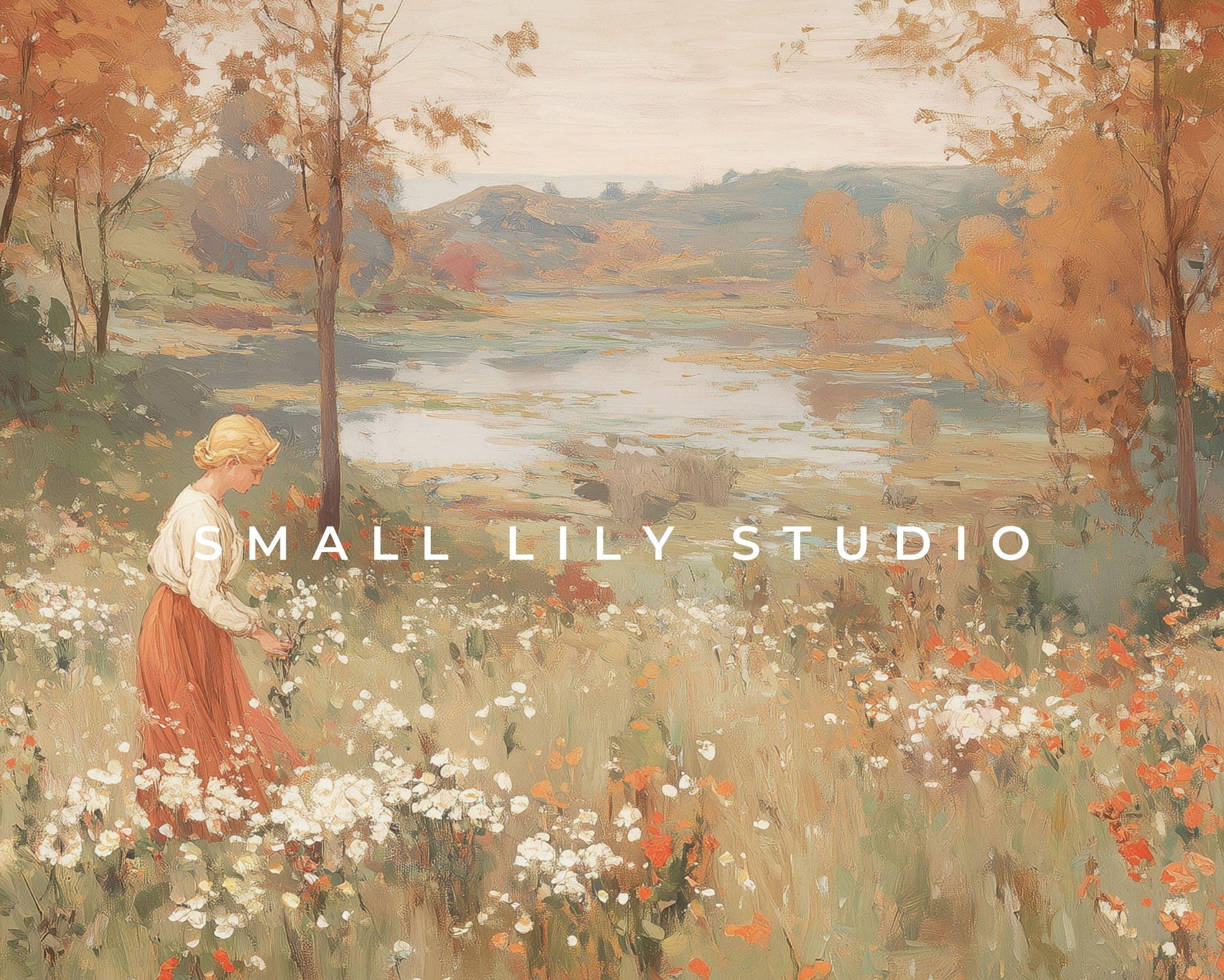 Woman Picking Fall Flowers Frame TV Art