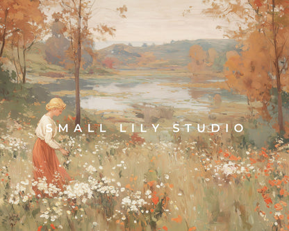 Woman Picking Fall Flowers Frame TV Art