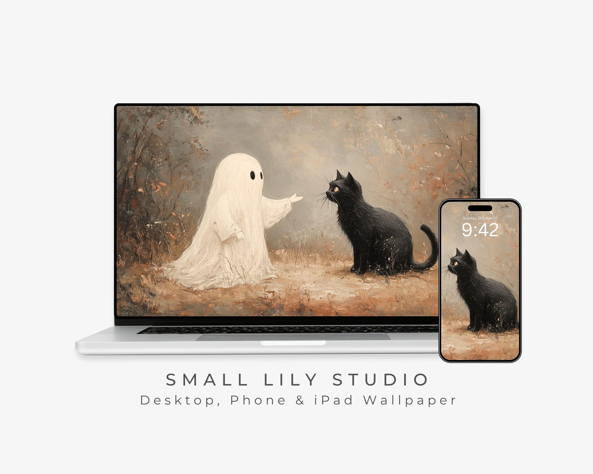 Ghost and Black Cat Desktop Wallpaper Set