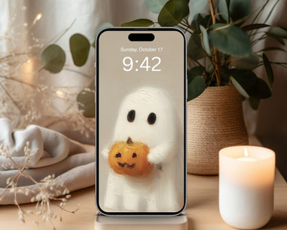 Cute Ghost Halloween Phone Wallpaper