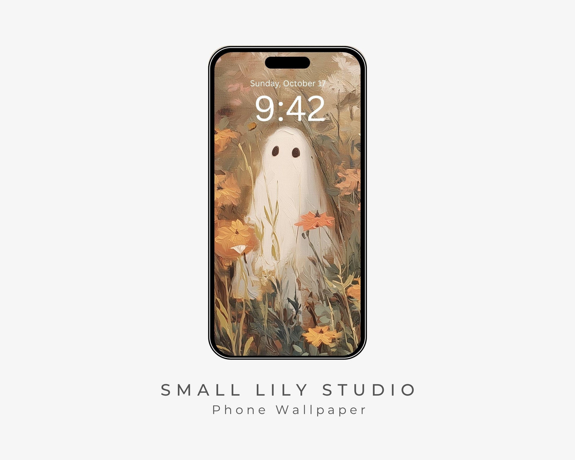 Cute Ghosts in Wildflowers Phone Wallpaper