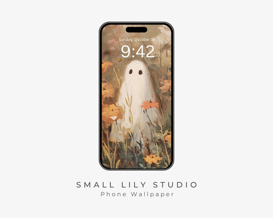 Cute Ghosts in Wildflowers Phone Wallpaper