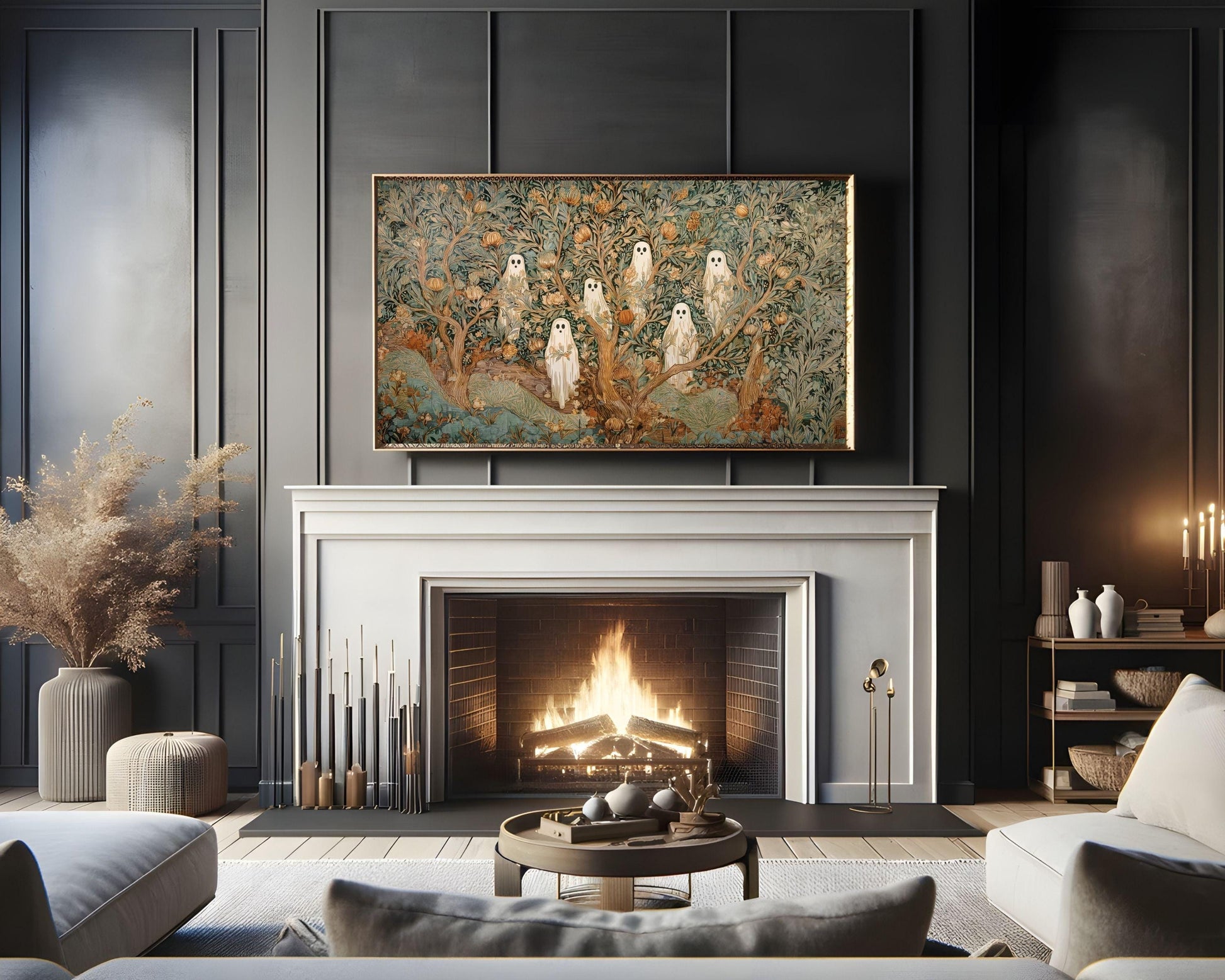 Halloween Ghosts in Fall Trees Frame TV Art