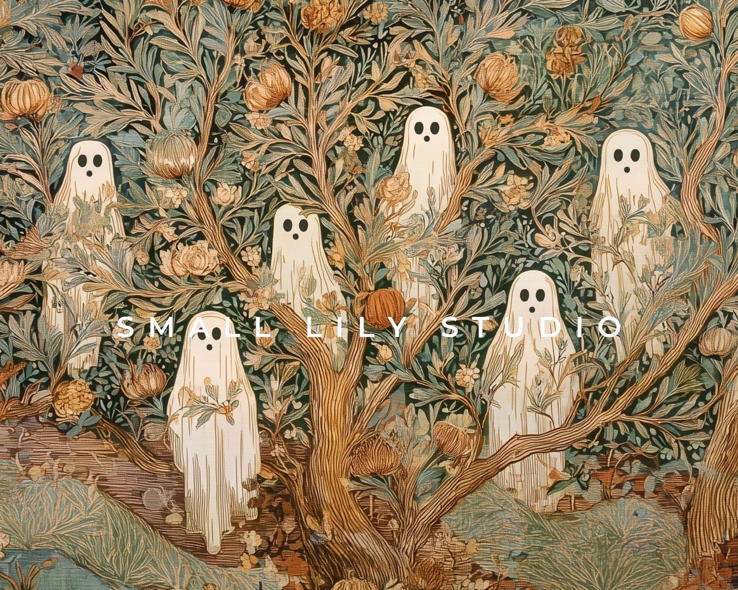 Halloween Ghosts in Fall Trees Frame TV Art
