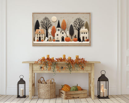 Felt Halloween Village Frame TV Art