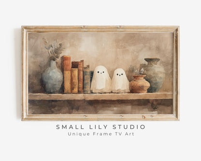 Halloween Ghosts on Bookshelf Frame TV Art