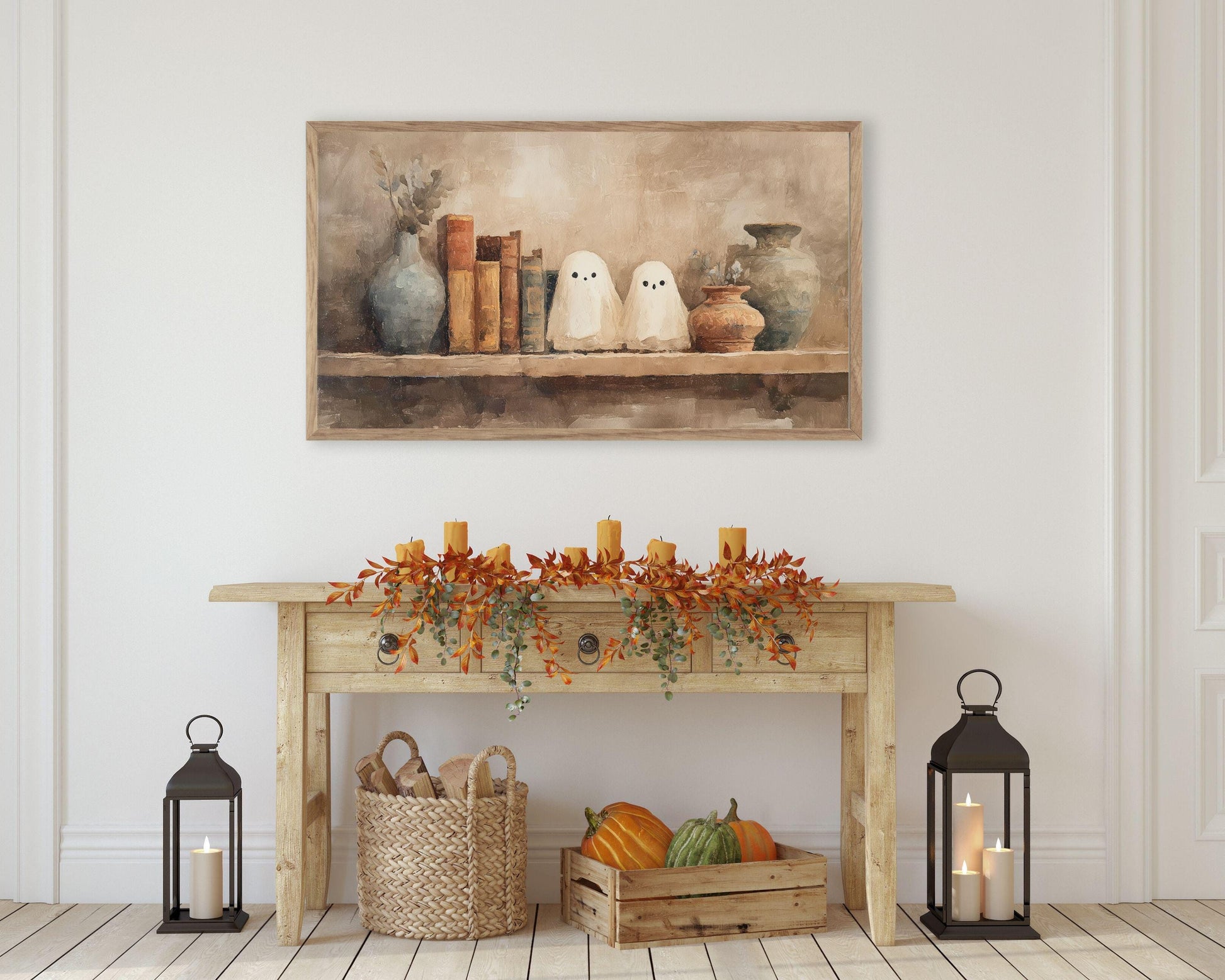 Halloween Ghosts on Bookshelf Frame TV Art