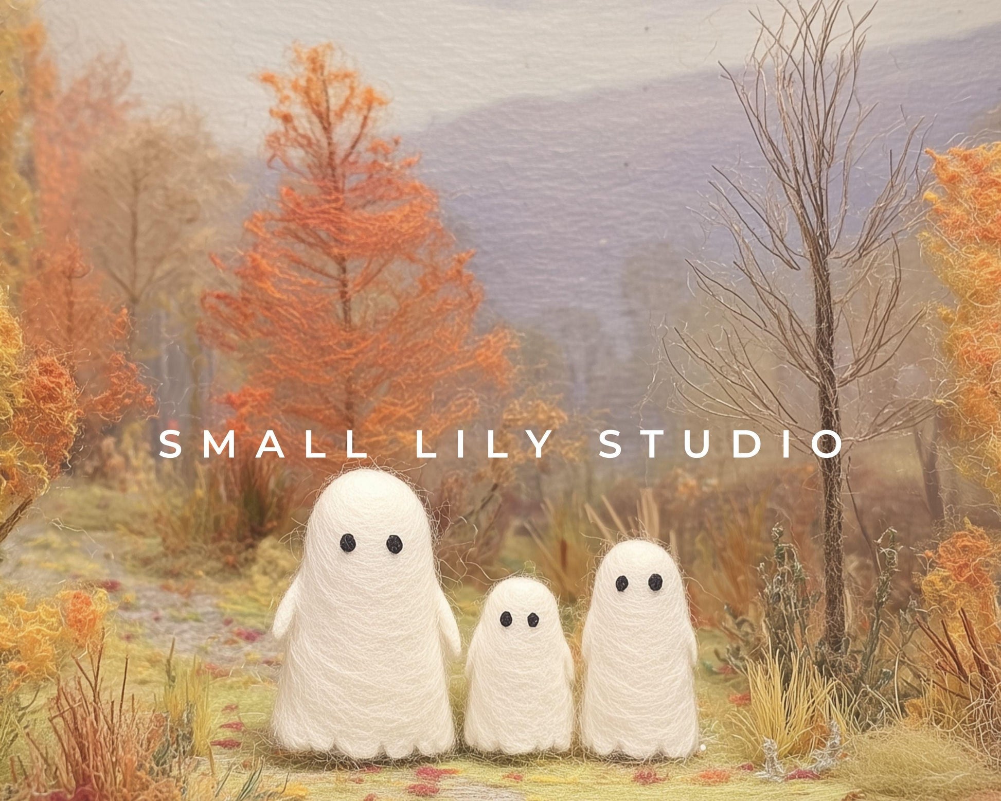 Felt Ghosts in Fall Landscape Frame TV Art