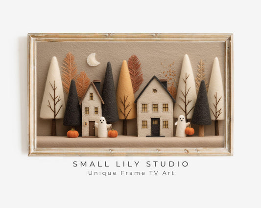 Felt Halloween Village Frame TV Art