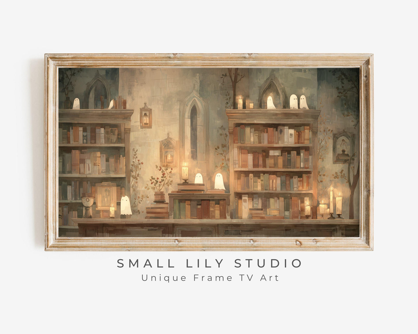 Whimsical Halloween Library Frame TV Art