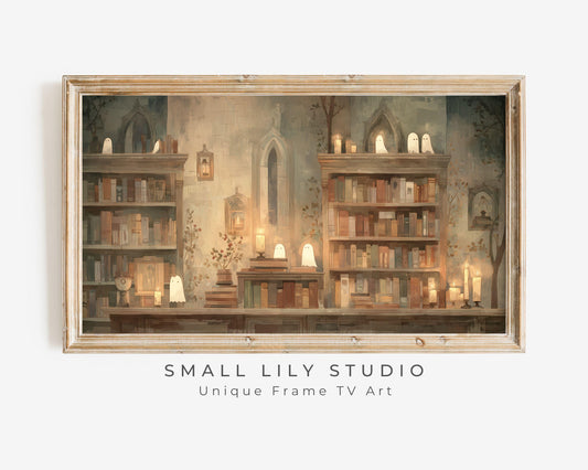 Whimsical Halloween Library Frame TV Art