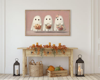 3 Ghosts Pink Halloween Frame TV Art