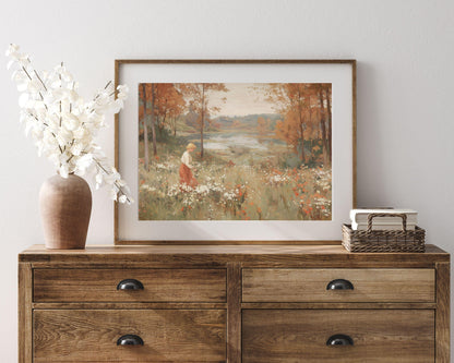Woman in Fall Landscape Printable Wall Art