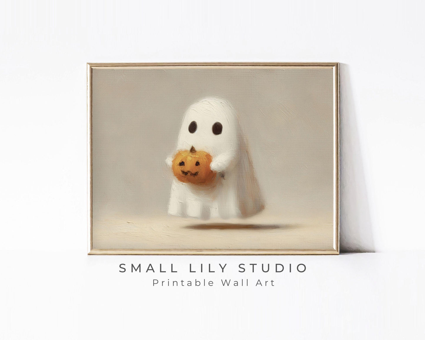 Ghost Holding Pumpkin Halloween Printable Wall Art