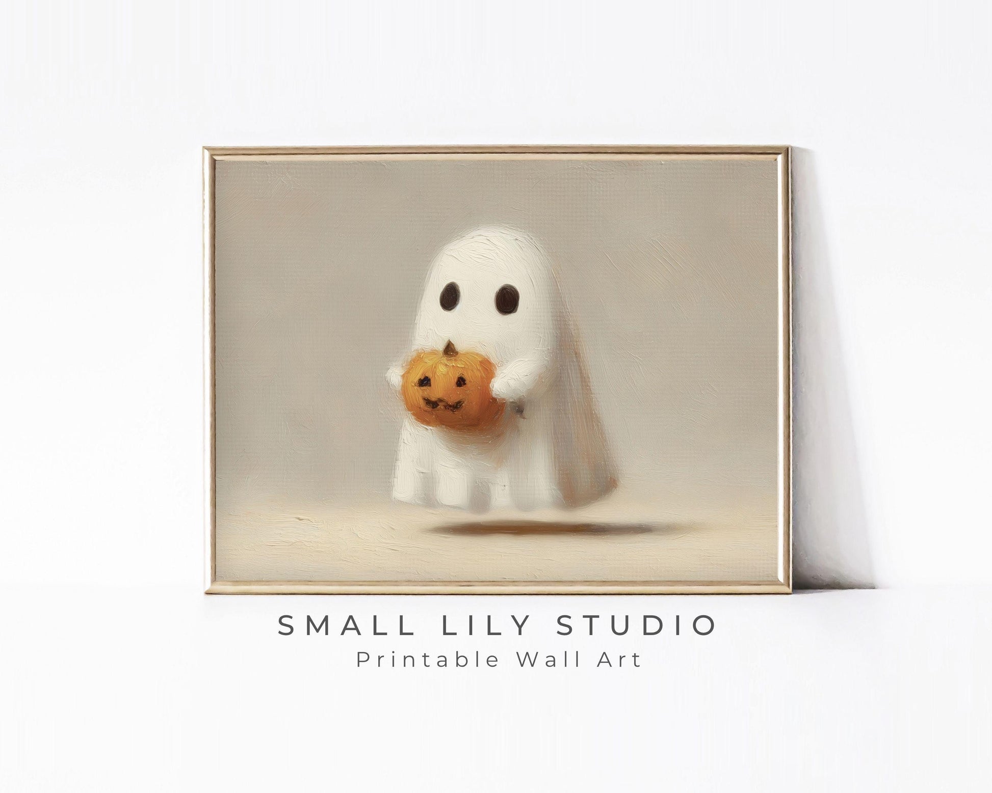 Ghost Holding Pumpkin Halloween Printable Wall Art
