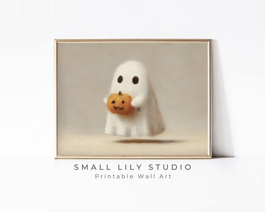 Ghost Holding Pumpkin Halloween Printable Wall Art
