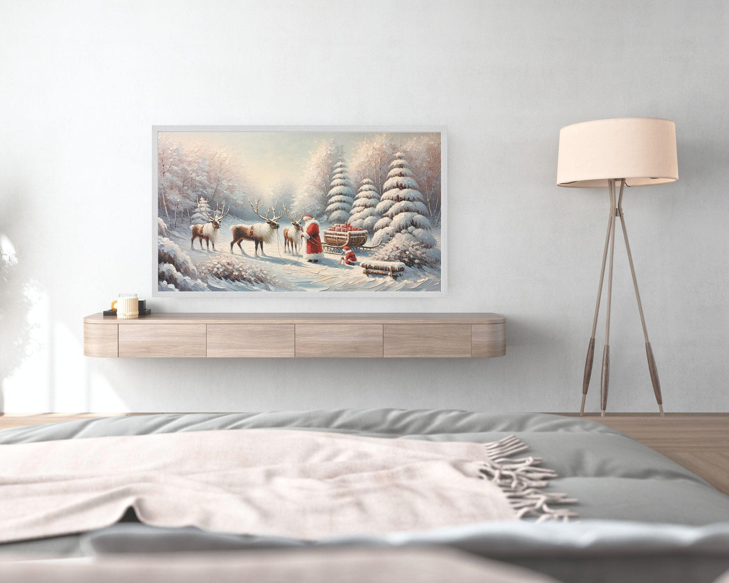 Santa And Reindeer Frame TV Art