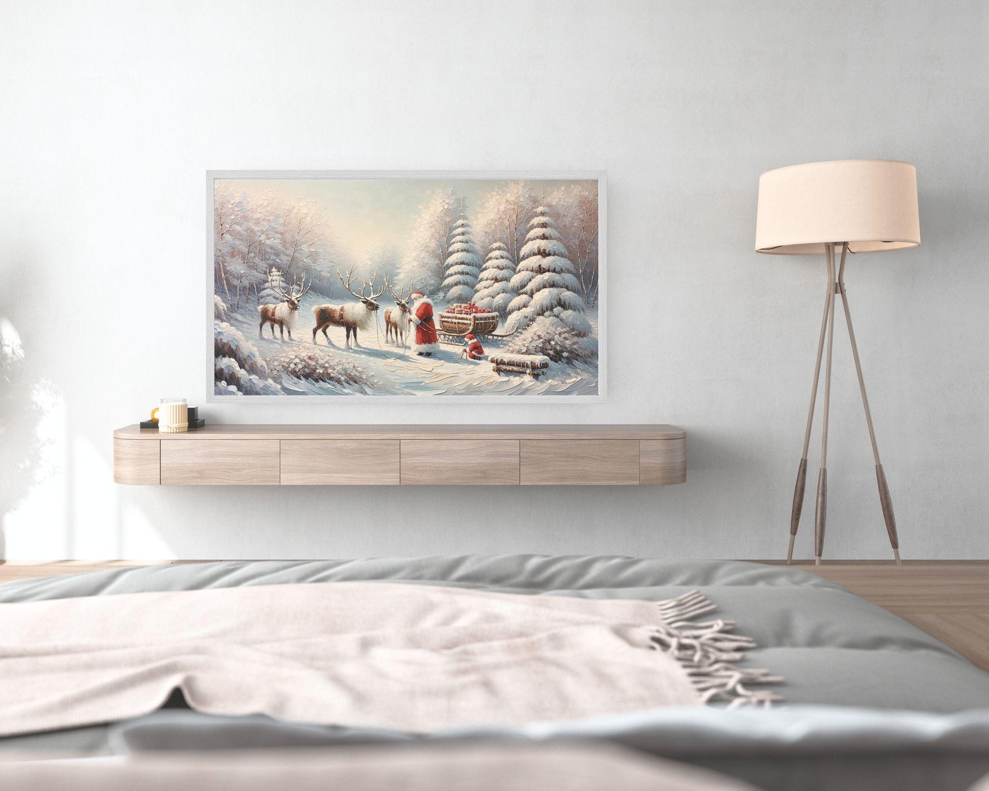 Santa And Reindeer Frame TV Art