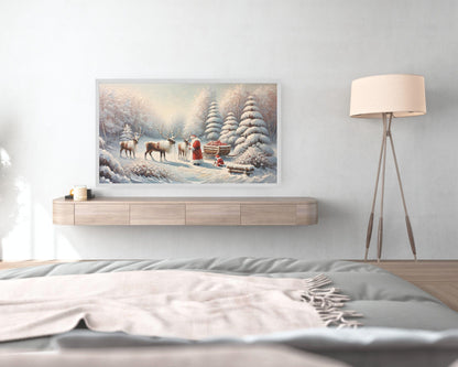 Santa And Reindeer Frame TV Art