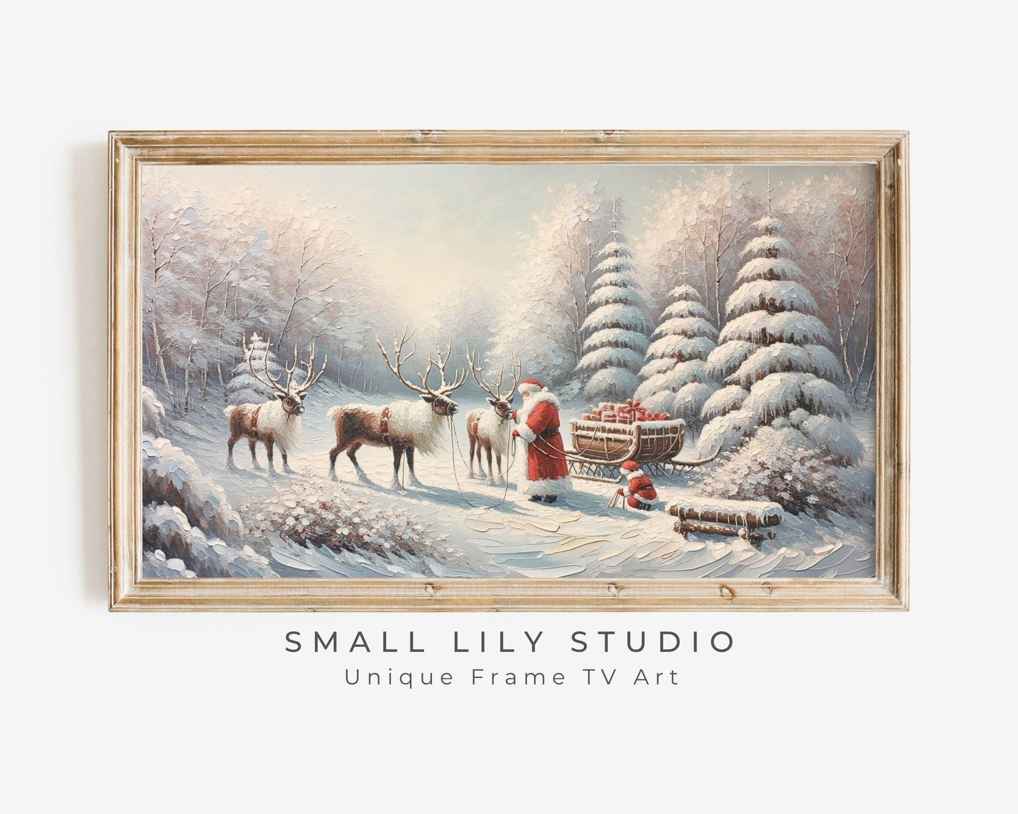 Santa And Reindeer Frame TV Art