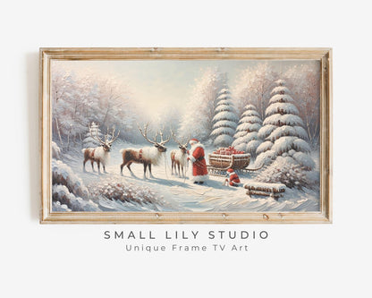 Santa And Reindeer Frame TV Art