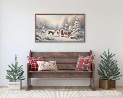 Santa And Reindeer Frame TV Art