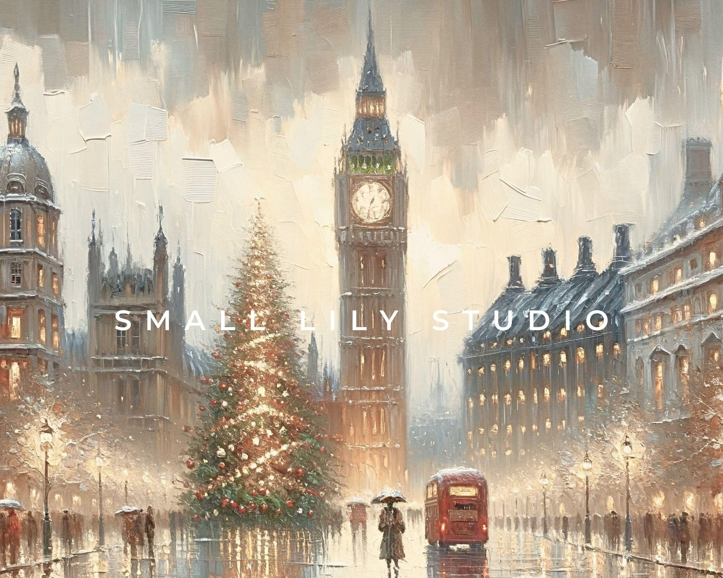 Rainy Christmas London Streetscape Frame TV Art