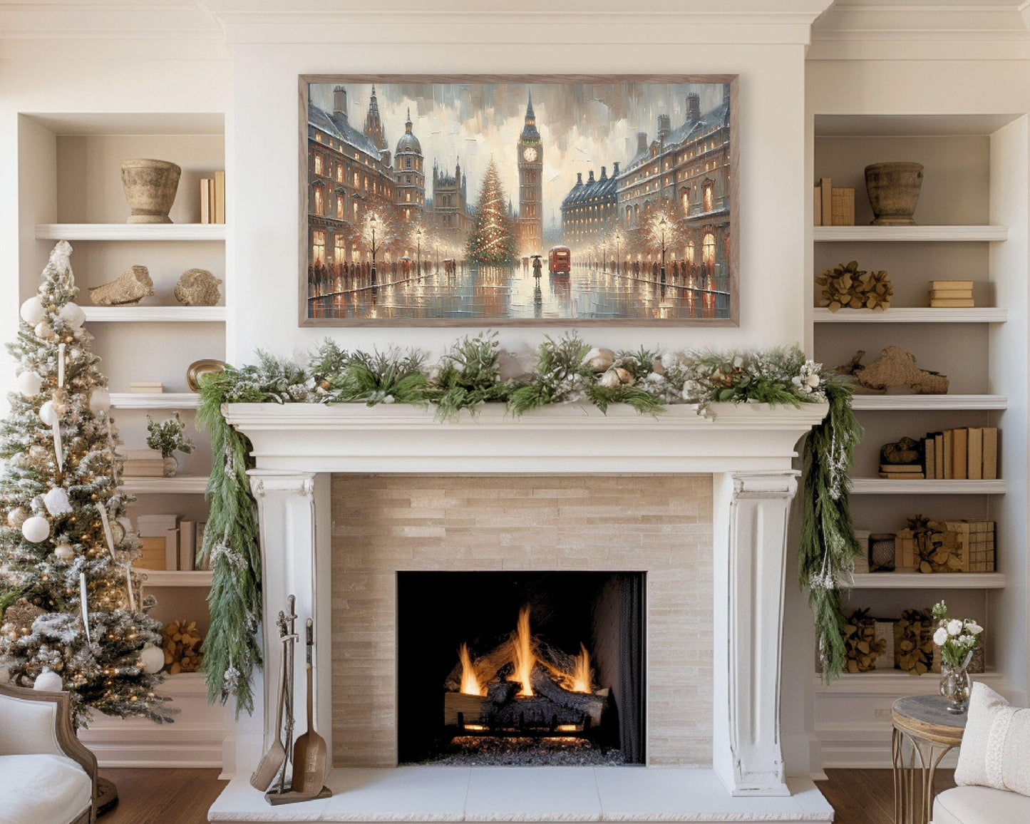 Rainy Christmas London Streetscape Frame TV Art