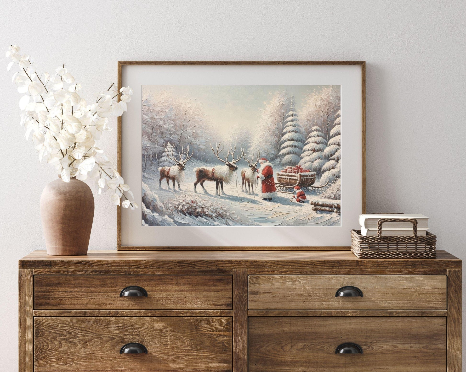 Santa and Reindeer Printable Wall Art