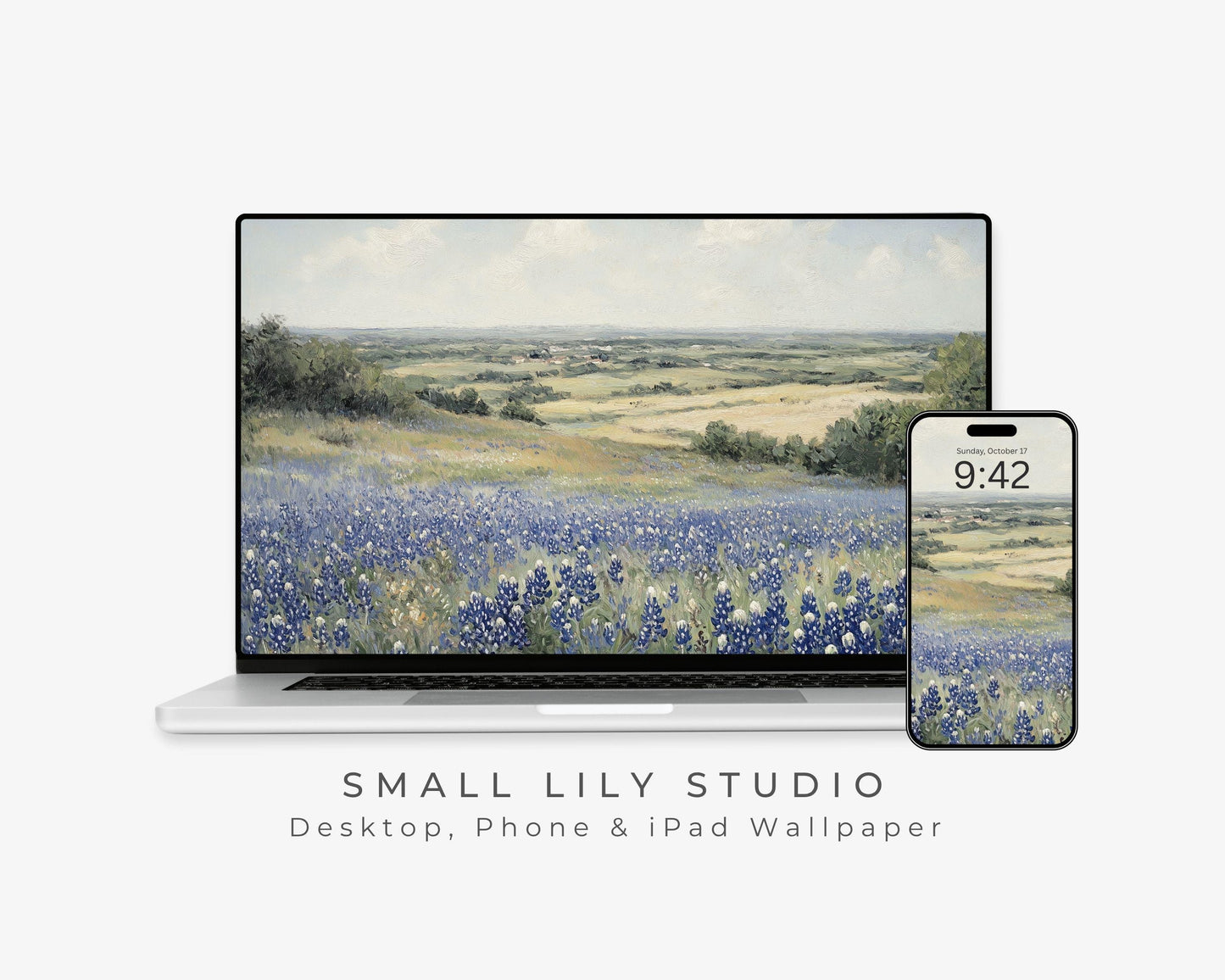 Blue Flower Field Desktop Wallpaper Set