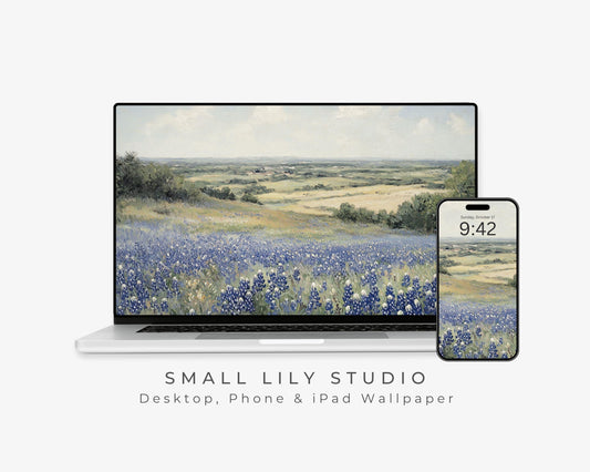 Blue Flower Field Desktop Wallpaper Set