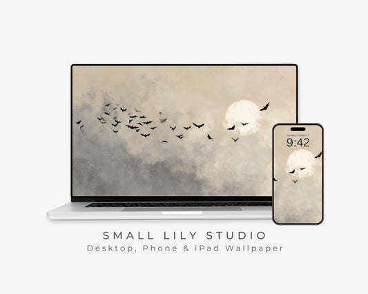 Bats Flying Past Moon Desktop Wallpaper Set