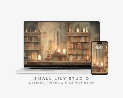 Ghosts in Bookcase Desktop Wallpaper Set