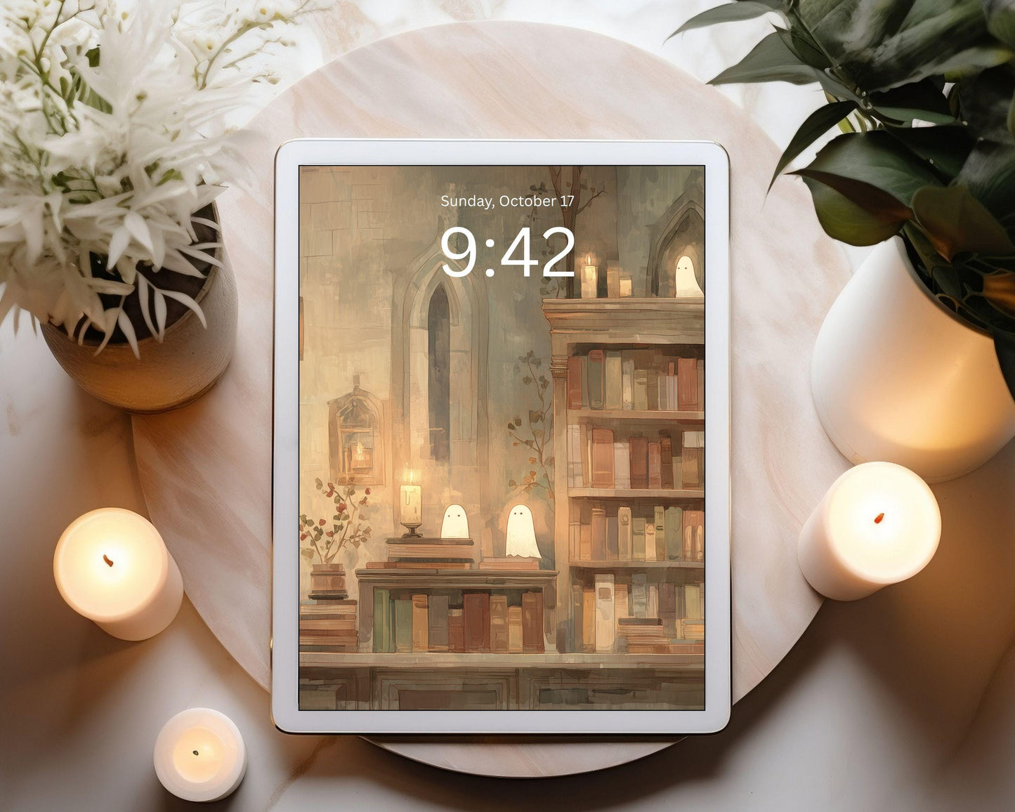 Ghosts in Bookcase Desktop Wallpaper Set