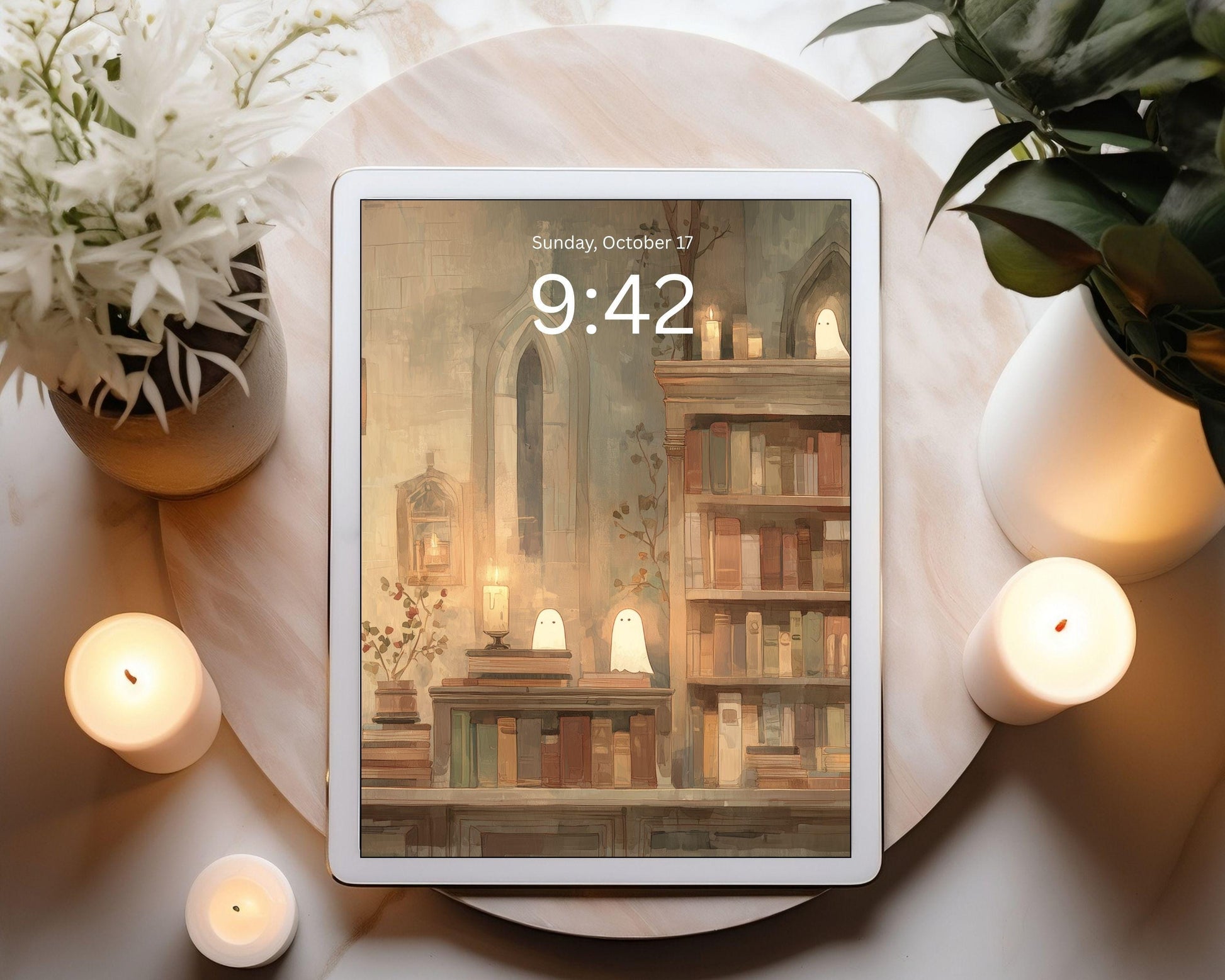 Ghosts in Bookcase Desktop Wallpaper Set