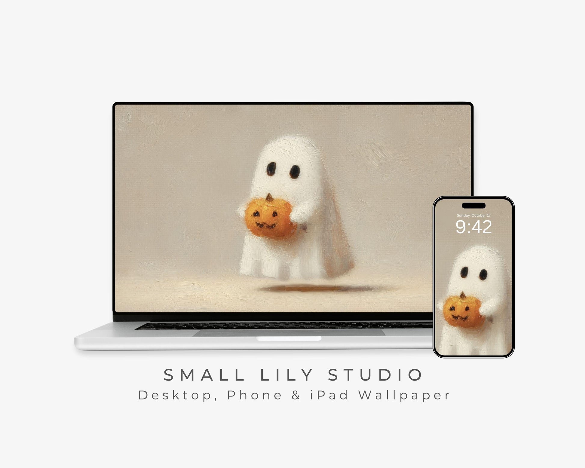 Ghost Holding Pumpkin Desktop Wallpaper Set